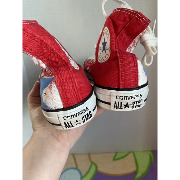 Floral Aquatic Converse Red Sneakers Unisex Mens 5 Womens 7 Hand Painted - Picture 8 of 9